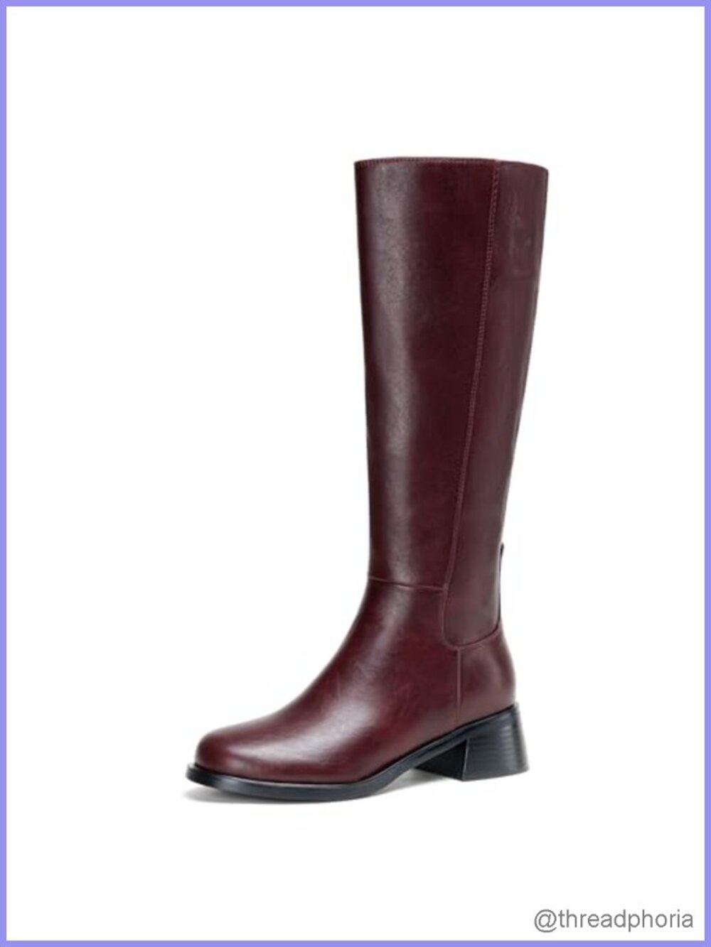 Women's Knee High PU Leather Boots with Low Block Heel and Side Zipper